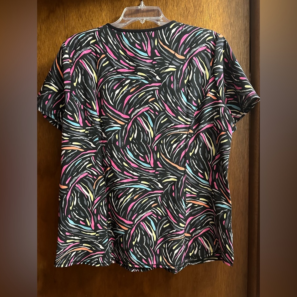 Black With Multi Colored Pattern Scrub Top - image 2